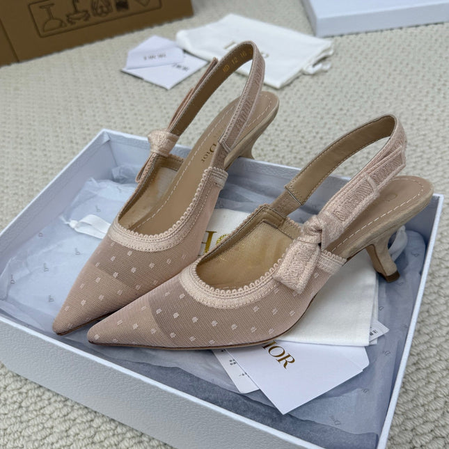 DIOR HIGH SLINGBACK 65 MM 25S IN NUDE LACE NET FABRIC AND SUEDE