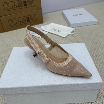 DIOR HIGH SLINGBACK 65 MM 25S IN NUDE LACE NET FABRIC AND SUEDE