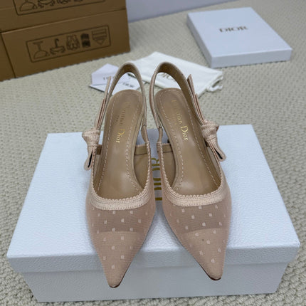 DIOR HIGH SLINGBACK 65 MM 25S IN NUDE LACE NET FABRIC AND SUEDE