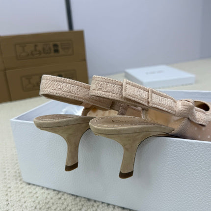 DIOR HIGH SLINGBACK 65 MM 25S IN NUDE LACE NET FABRIC AND SUEDE
