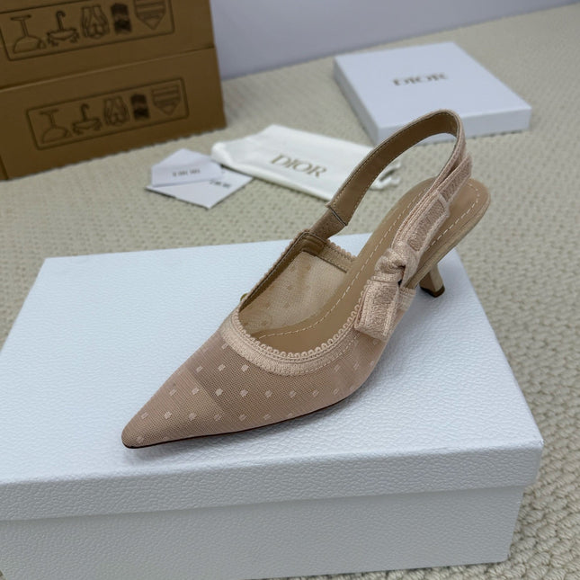 DIOR HIGH SLINGBACK 65 MM 25S IN NUDE LACE NET FABRIC AND SUEDE