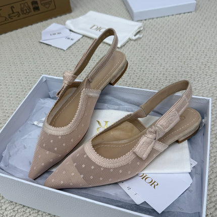 DIOR FLAT SLINGBACK 25S IN NUDE LACE NET FABRIC AND SUEDE