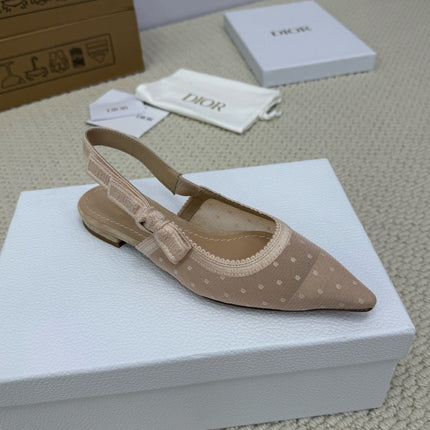 DIOR FLAT SLINGBACK 25S IN NUDE LACE NET FABRIC AND SUEDE