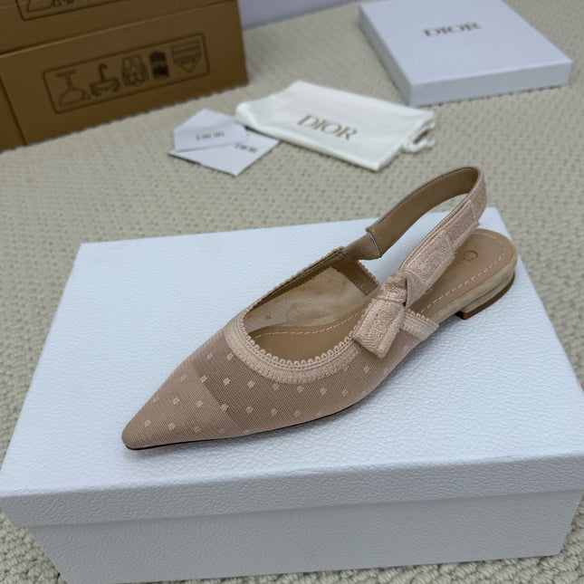 DIOR FLAT SLINGBACK 25S IN NUDE LACE NET FABRIC AND SUEDE