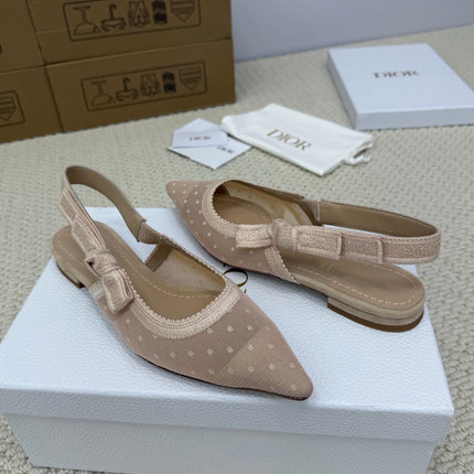 DIOR FLAT SLINGBACK 25S IN NUDE LACE NET FABRIC AND SUEDE