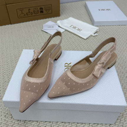 DIOR FLAT SLINGBACK 25S IN NUDE LACE NET FABRIC AND SUEDE