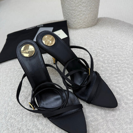 YSL 25S STRAPPY HIGH-HEEL SANDALS 95 MM IN BLACK LAMBSKIN