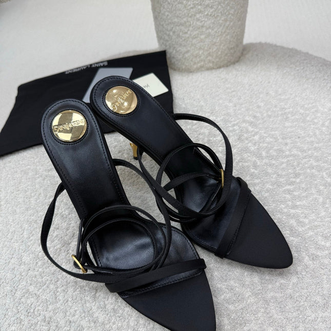 YSL 25S STRAPPY HIGH-HEEL SANDALS 95 MM IN BLACK LAMBSKIN