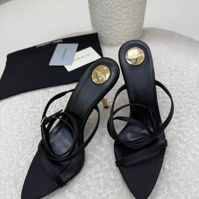 YSL 25S STRAPPY HIGH-HEEL SANDALS 95 MM IN BLACK LAMBSKIN