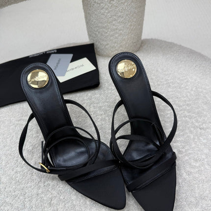 YSL 25S STRAPPY HIGH-HEEL SANDALS 95 MM IN BLACK LAMBSKIN