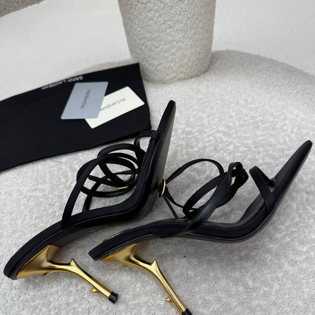 YSL 25S STRAPPY HIGH-HEEL SANDALS 95 MM IN BLACK LAMBSKIN