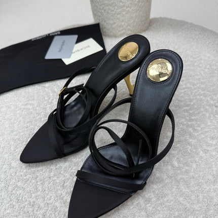 YSL 25S STRAPPY HIGH-HEEL SANDALS 95 MM IN BLACK LAMBSKIN