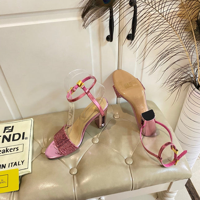 FF FIRST HIGH-HEEL 100MM IN METALLIC PINK CALFSKIN AND SEQUIN