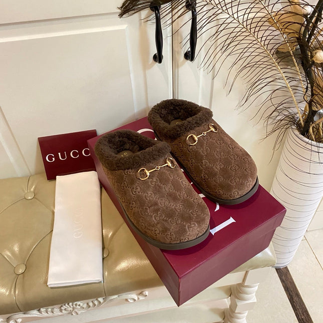 SHEARLING MULE IN DARK BROWN MONOGRAM SUEDE