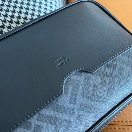 CLUTCH 22 WITH FF MOTIF IN DARK GRAY TEXTURED FABRIC AND BLACK LAMBSKIN TRIM