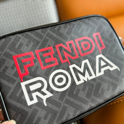 CLUTCH 22 WITH FF MOTIF IN DARK GRAY TEXTURED FABRIC AND BLACK LAMBSKIN TRIM