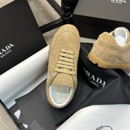 PRADA 25S SNEAKERS 20MM IN WARM BEIGE SUEDE