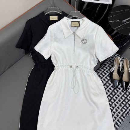 SHORT-SLEEVE DRESS WITH ADJUSTABLE WAIST TIE