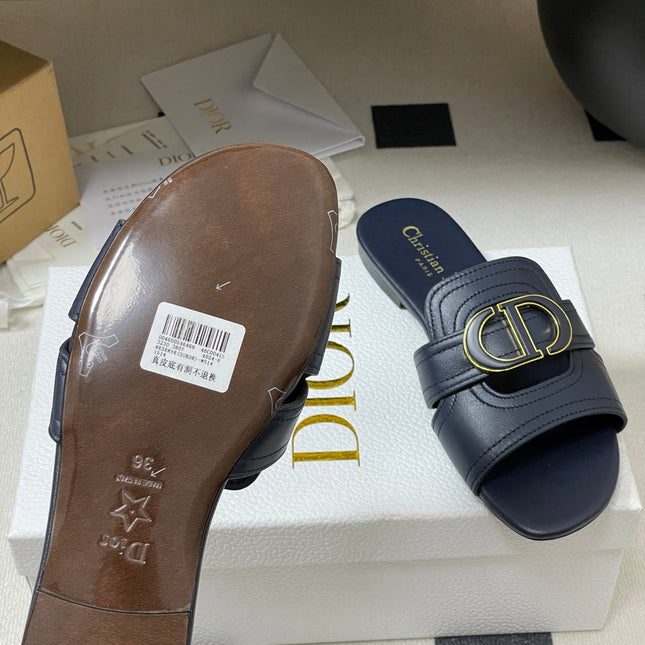 DIOR CLASSIC MONTAIGNE SANDALS 25S IN MIDNIGHT BLUE LAMBSKIN WITH CD LOGO