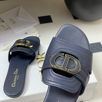 DIOR CLASSIC MONTAIGNE SANDALS 25S IN MIDNIGHT BLUE LAMBSKIN WITH CD LOGO