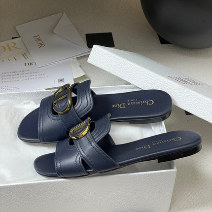 DIOR CLASSIC MONTAIGNE SANDALS 25S IN MIDNIGHT BLUE LAMBSKIN WITH CD LOGO