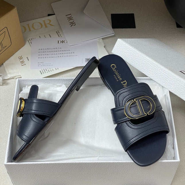 DIOR CLASSIC MONTAIGNE SANDALS 25S IN MIDNIGHT BLUE LAMBSKIN WITH CD LOGO