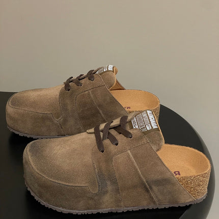 BALENCIAGA 25S MULES BIRKENSTOCK IN CARAMEL BROWN SUEDE