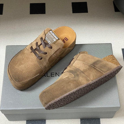 BALENCIAGA 25S MULES BIRKENSTOCK IN CARAMEL BROWN SUEDE