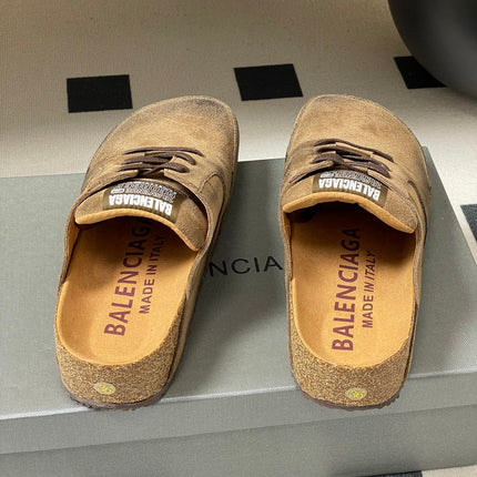 BALENCIAGA 25S MULES BIRKENSTOCK IN CARAMEL BROWN SUEDE