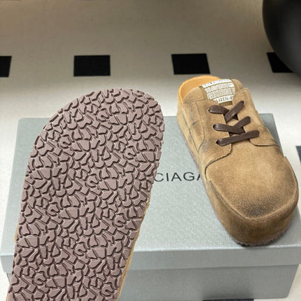 BALENCIAGA 25S MULES BIRKENSTOCK IN CARAMEL BROWN SUEDE