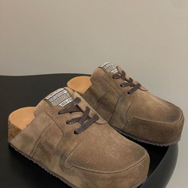 BALENCIAGA 25S MULES BIRKENSTOCK IN CARAMEL BROWN SUEDE