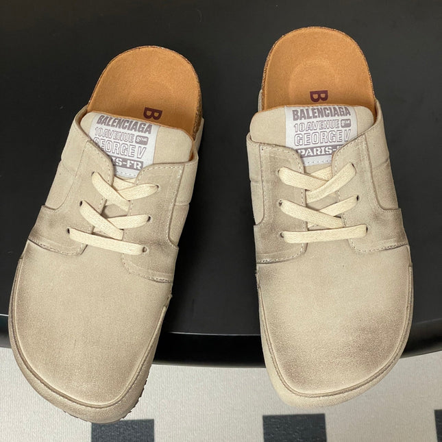 BALENCIAGA 25S MULES BIRKENSTOCK IN CREAM BEIGE SUEDE