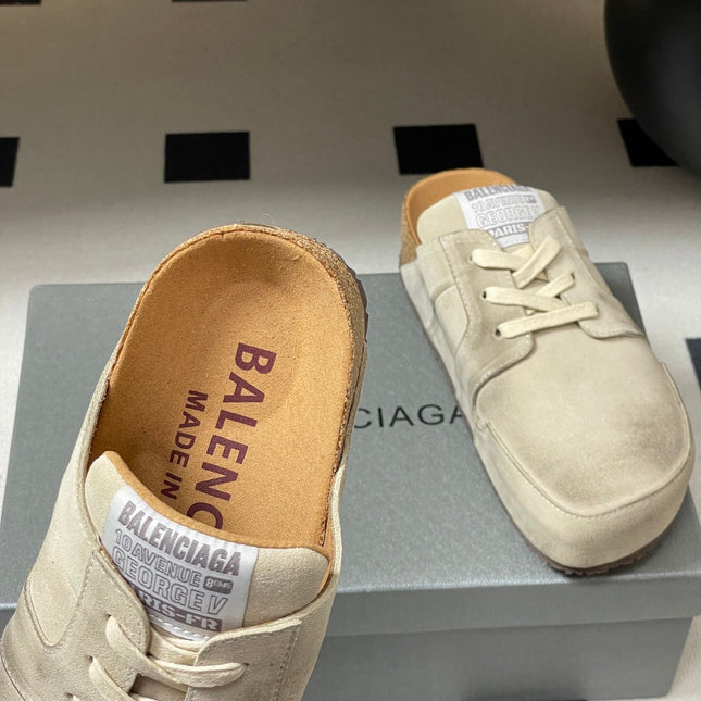 BALENCIAGA 25S MULES BIRKENSTOCK IN CREAM BEIGE SUEDE