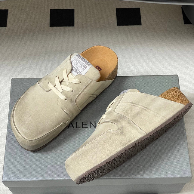BALENCIAGA 25S MULES BIRKENSTOCK IN CREAM BEIGE SUEDE