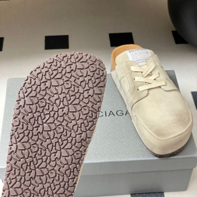 BALENCIAGA 25S MULES BIRKENSTOCK IN CREAM BEIGE SUEDE