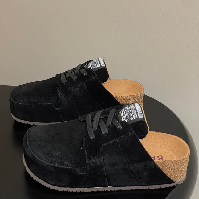 BALENCIAGA 25S MULES BIRKENSTOCK IN BLACK SUEDE