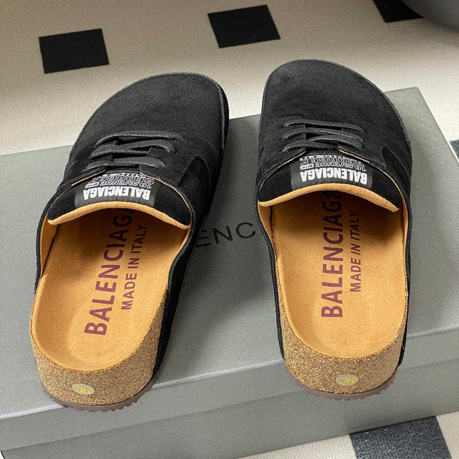 BALENCIAGA 25S MULES BIRKENSTOCK IN BLACK SUEDE