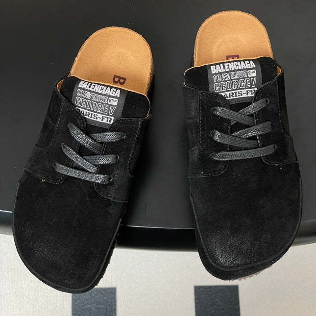 BALENCIAGA 25S MULES BIRKENSTOCK IN BLACK SUEDE