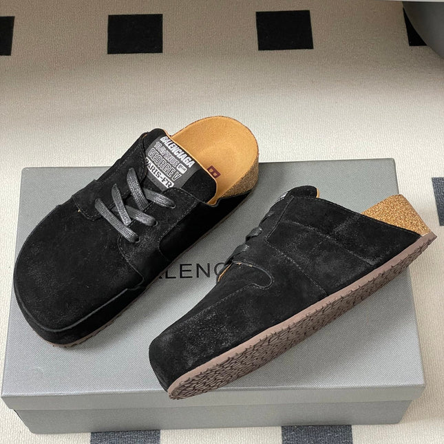 BALENCIAGA 25S MULES BIRKENSTOCK IN BLACK SUEDE