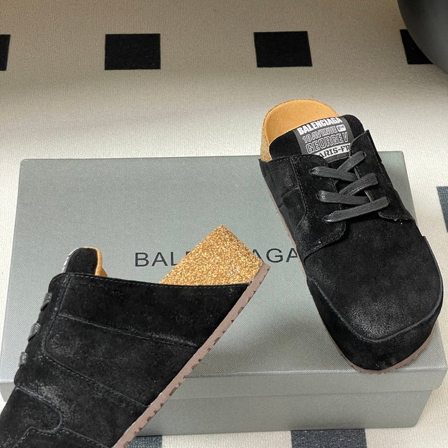 BALENCIAGA 25S MULES BIRKENSTOCK IN BLACK SUEDE