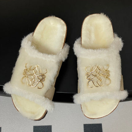 LOEWE X BIRKENSTOCK SLIPPERS WHITE GRAY FUR