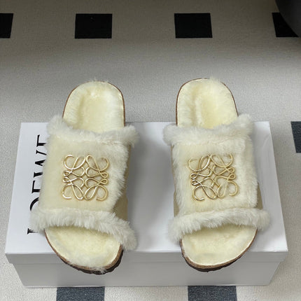 LOEWE X BIRKENSTOCK SLIPPERS WHITE GRAY FUR