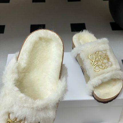 LOEWE X BIRKENSTOCK SLIPPERS WHITE GRAY FUR