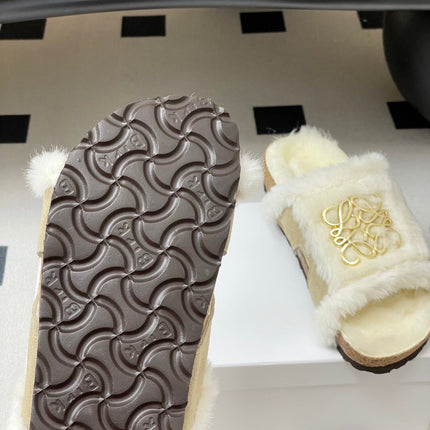 LOEWE X BIRKENSTOCK SLIPPERS WHITE GRAY FUR