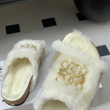 LOEWE X BIRKENSTOCK SLIPPERS WHITE GRAY FUR