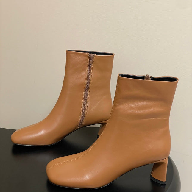 BALENCIAGA 25S ANKLE BOOTS 65 MM IN LIGHT BROWN COW LEATHER