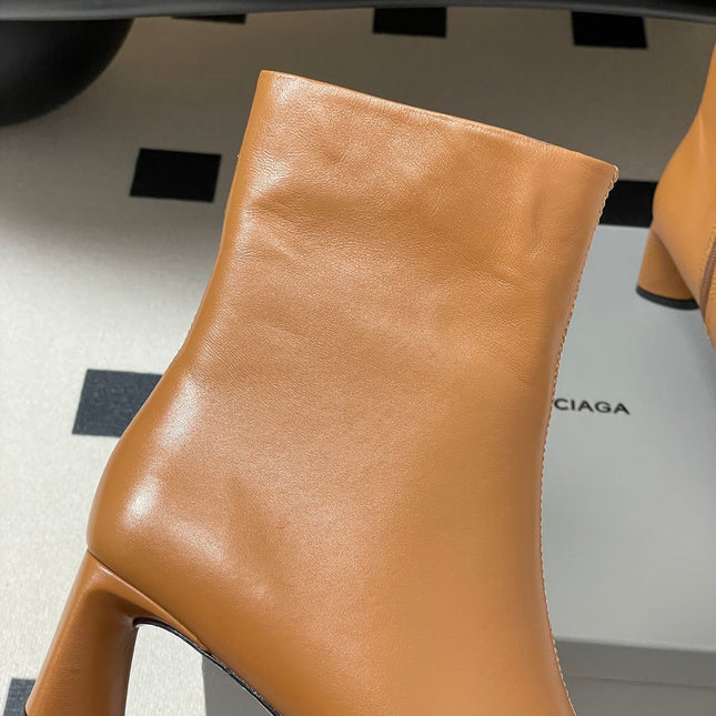 BALENCIAGA 25S ANKLE BOOTS 65 MM IN LIGHT BROWN COW LEATHER