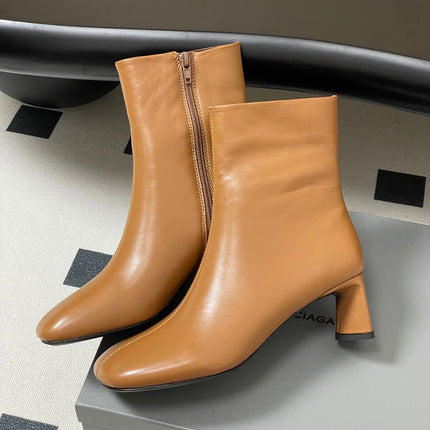 BALENCIAGA 25S ANKLE BOOTS 65 MM IN LIGHT BROWN COW LEATHER