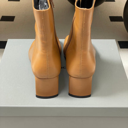 BALENCIAGA 25S ANKLE BOOTS 65 MM IN LIGHT BROWN COW LEATHER