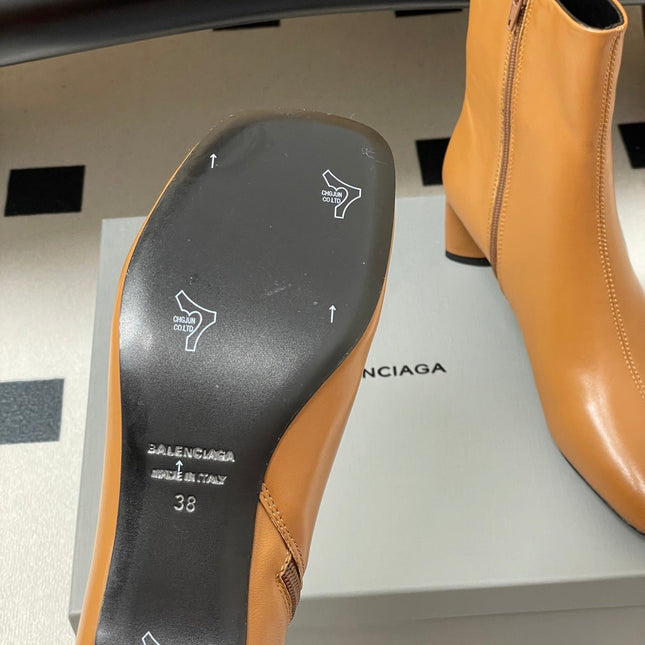 BALENCIAGA 25S ANKLE BOOTS 65 MM IN LIGHT BROWN COW LEATHER
